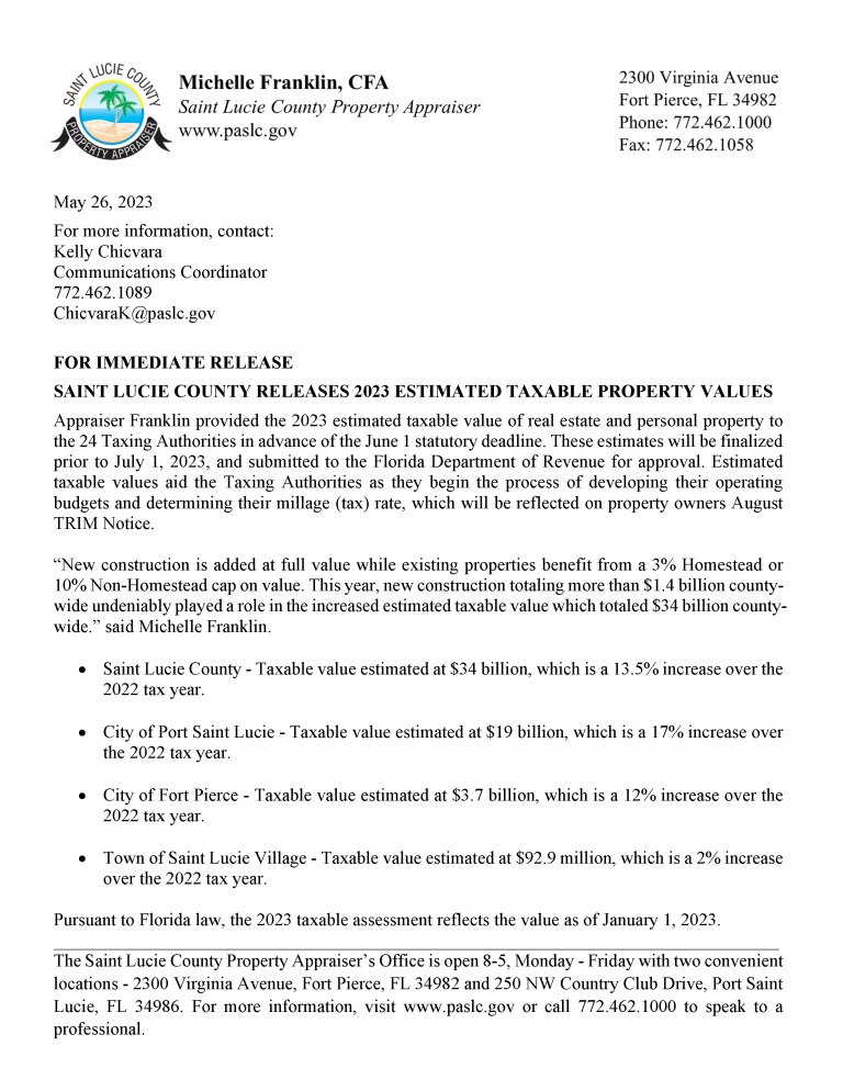 Press Release Saint Lucie County Property Appraisersaint Lucie County Property Appraiser